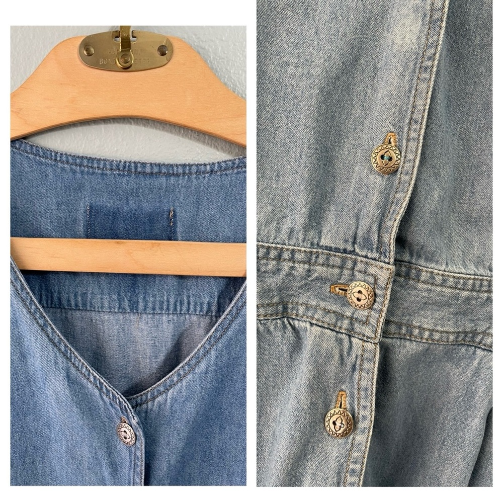 Unbranded | Vintage 90s Button-Down Denim Overall Romper - Picture 5 of 6